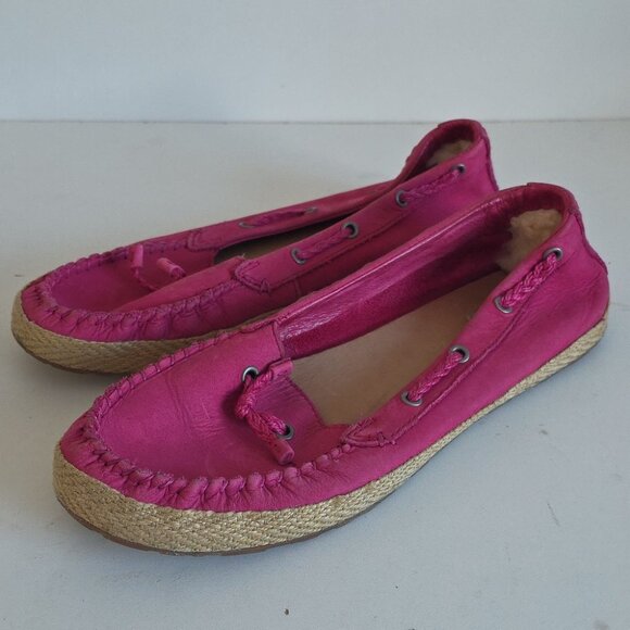 UGG | CHIVON Leather Espadrille Loafers Boat Shoes Magenta Pink Sz 9 - Picture 3 of 7